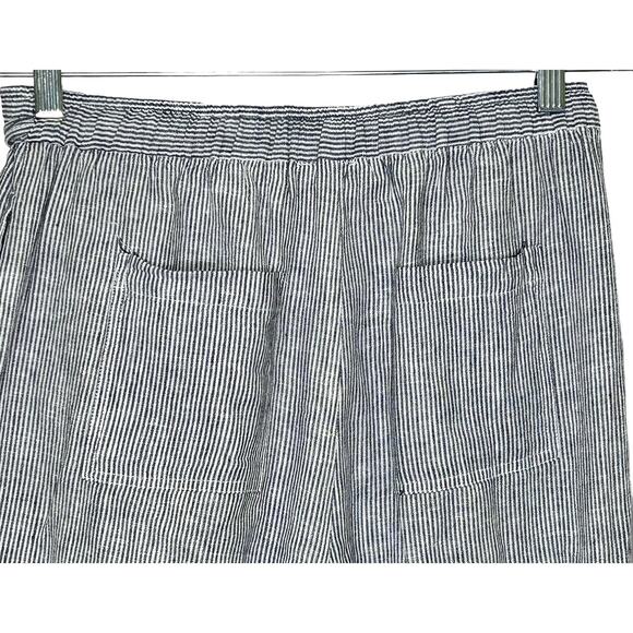 Marine Layer Navy Blue White Linen Rayon High Waist Wide Leg Cropped Pants - Picture 4 of 8